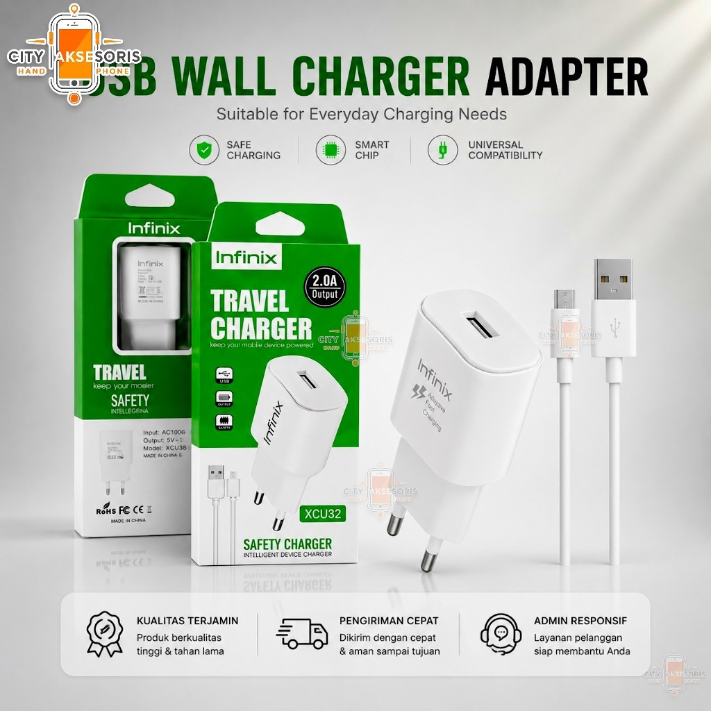 XCU32 MICRO - Travel Charger Infinix Type C dan Micro USB Support Hot 9 Hot 10 Casan HP Infinix Komp