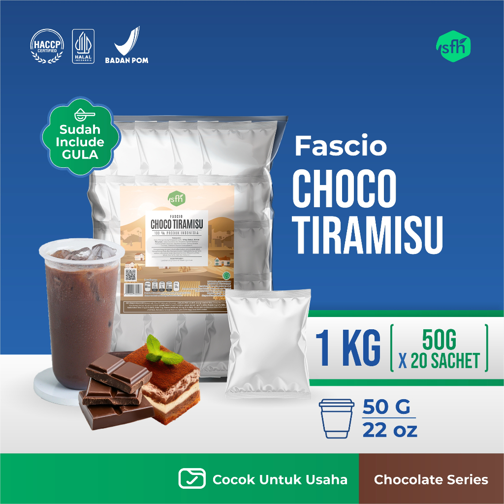 FASCIO - Bubuk Minuman Choco Tiramisu 50 gr Isi 20 Pcs / Serbuk Minuman Rasa Coklat Tiramisu Instan 