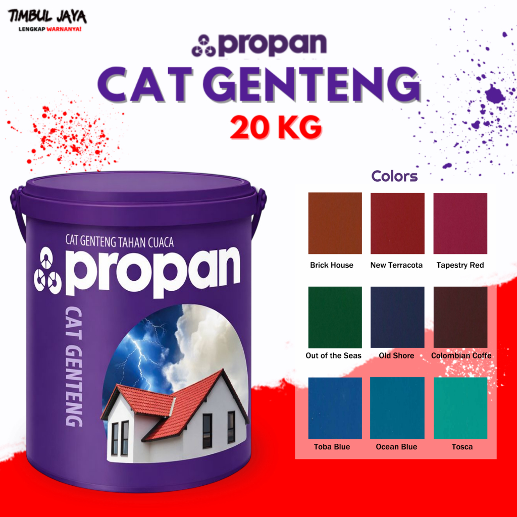 Cat Genteng Propan 20 Kg / Cat Genteng Ember Besar Warna Merah Gloss Biru Glosy Hijau Mengkilap