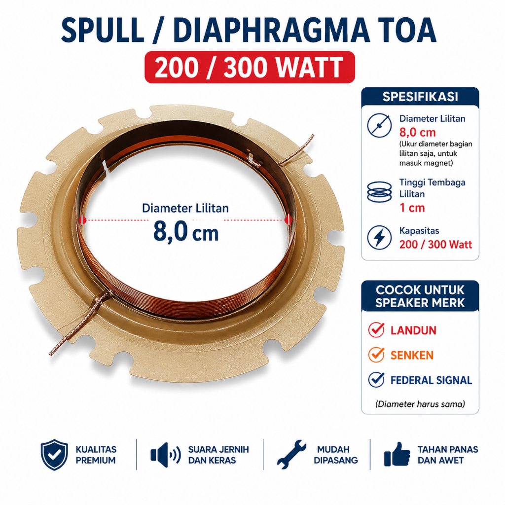 Spul TOA 200 Watt 80mm 300 Watt Spul Horn Speaker Sirine