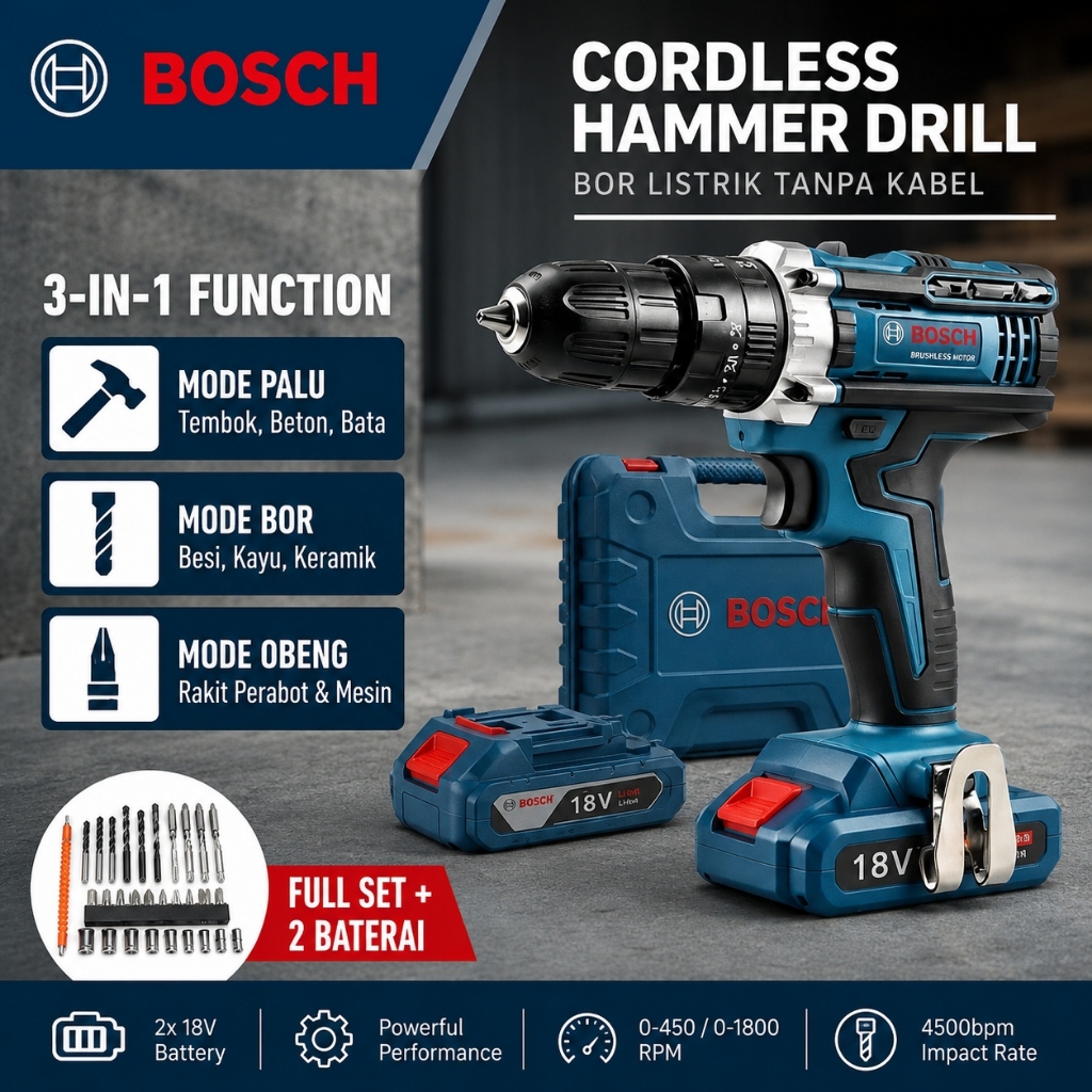 BOSCH 1288V Mesin Bor Baterai 2 in 1 Tangan Cordless Drill Battery Bor Cordless Power Drill Kit