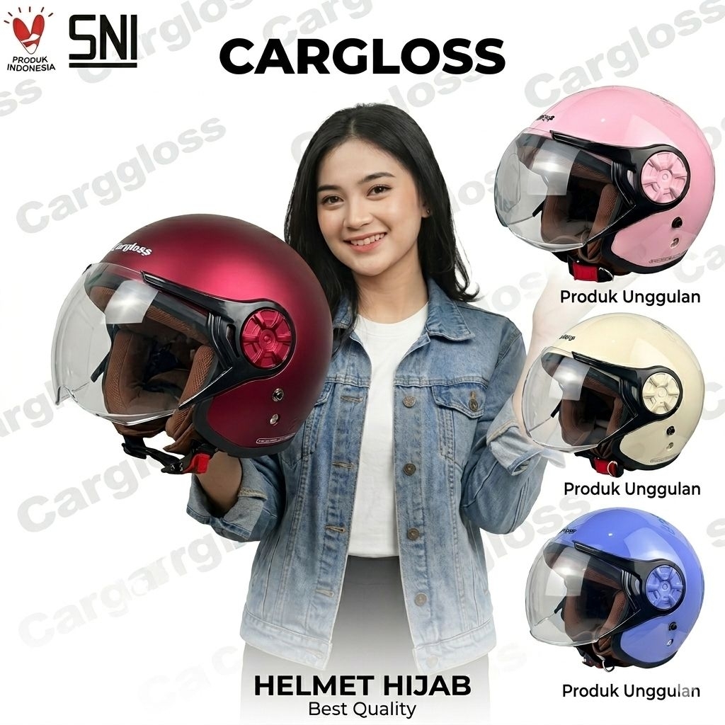 HELM CARGLOSS HIJAB PREMIUM SNI - Helm hijab dewasa wanita 100% PREMIUM SNI