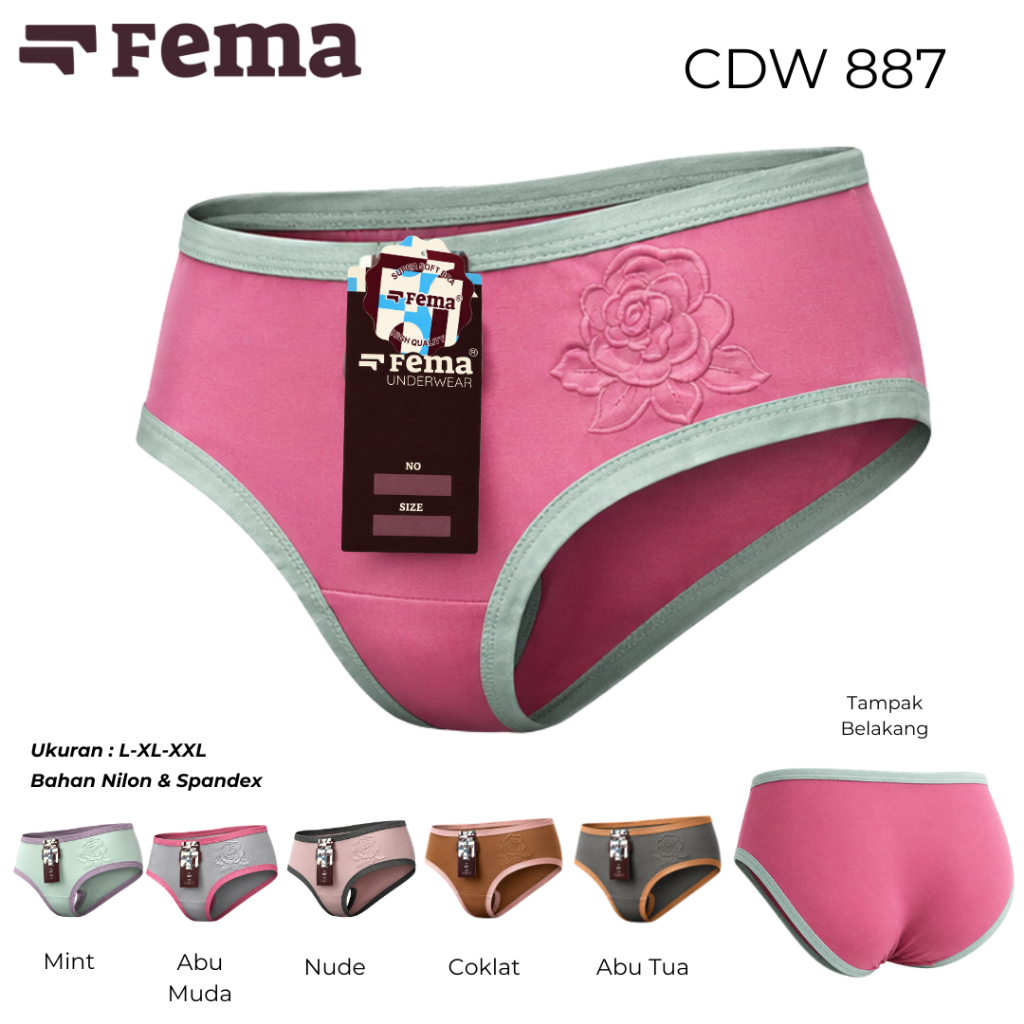FEMA Official Shop 3,6,12 pcs CD Wanita 887 Dua warna kombinasi Bahan Nylon Spandex