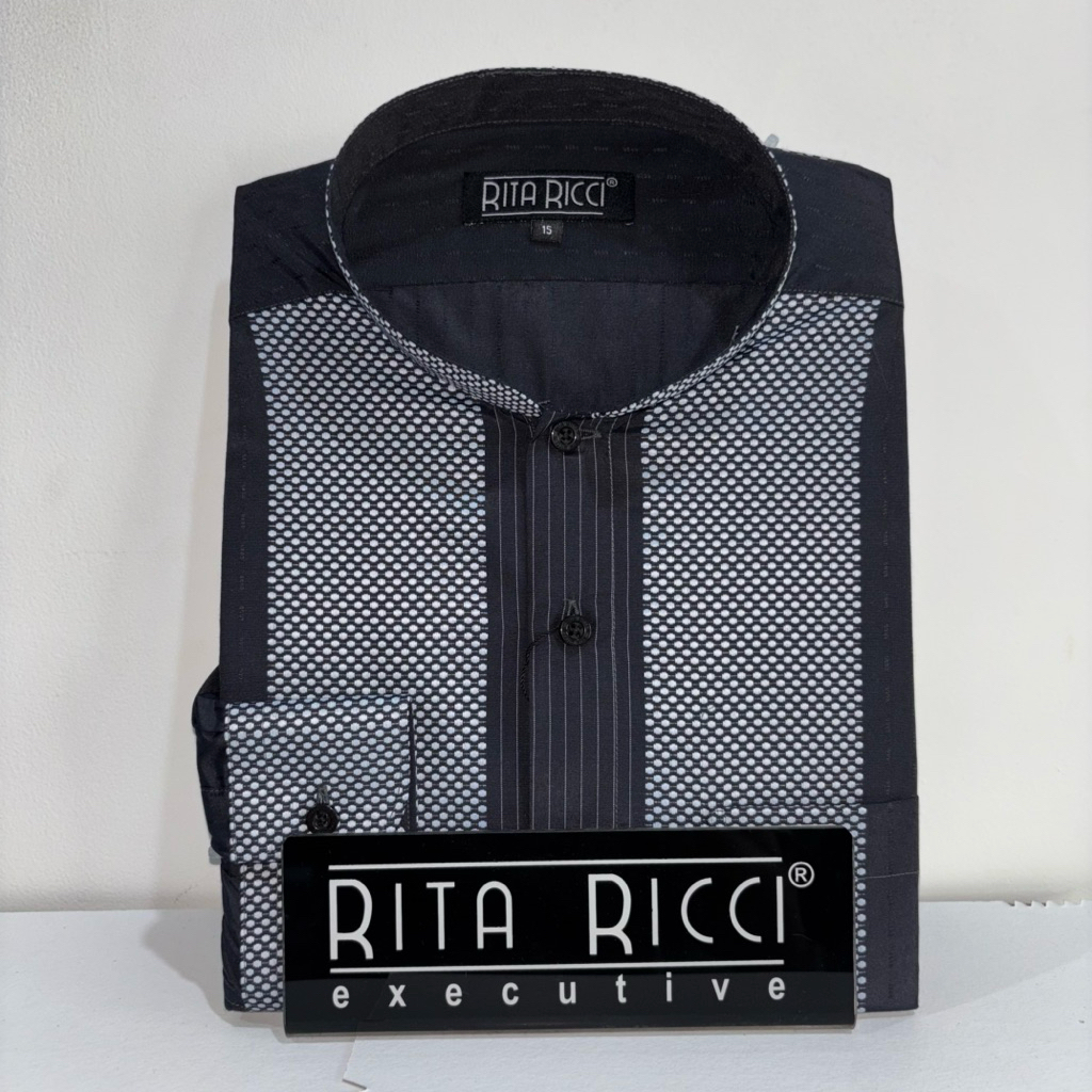 Kemeja Pria Rita Ricci Koko Reguler warna Hitam Motif panjang dan pendek artikel K3779