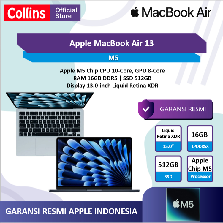 Apple Macbook Air 13 M5 RAM 16GB SSD 512GB Garansi Resmi Indonesia