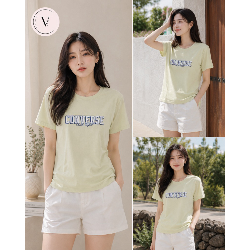 Converse Tshirt Kaos Katun Baju Olahraga Sport Wanita Hijau Olahraga Baju Converse Original 100%