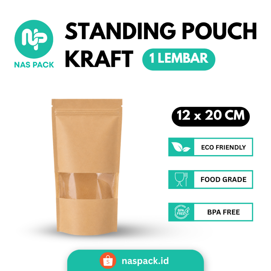 Standing Pouch Kertas Window Ziplock Ukuran 12x20 | Kemasan Paper Craft 12 x 20 cm | Nas Packaging