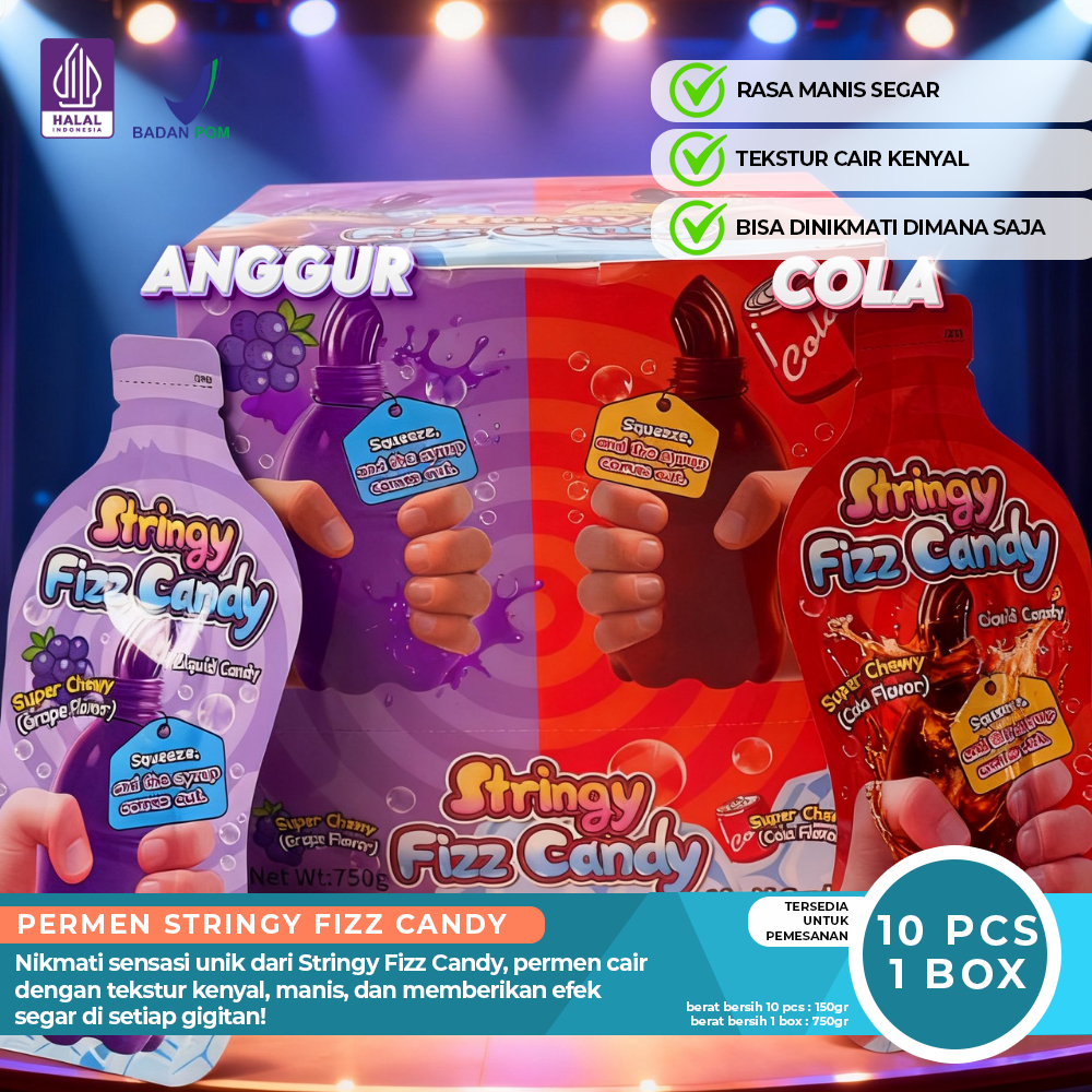 1 Box Squizzy Liquid Candy Stringy Fizz Candy - Permen Serat Elastis Sensasi Nikmati Ledakan Rasa Bu