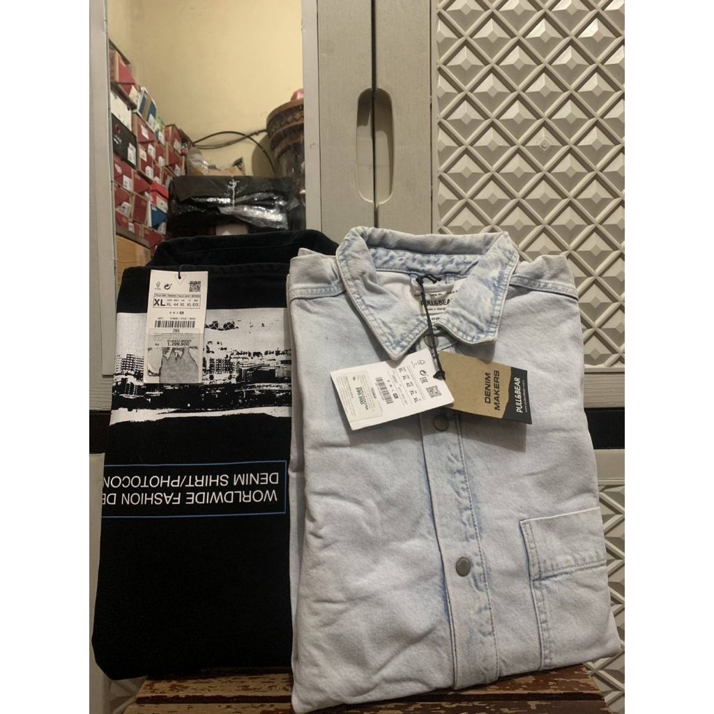 ORIGINAL DENIM JEANS ZARA JACKET PULL & BEAR PRINTED STRAP BLACK