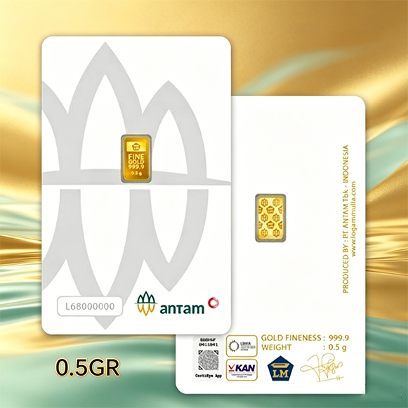 Emas Mini Gold Antam - 0.25 Gr, 0.5 Gr Desain Modern, Kemasan Aman  Hadiah ulang tahun