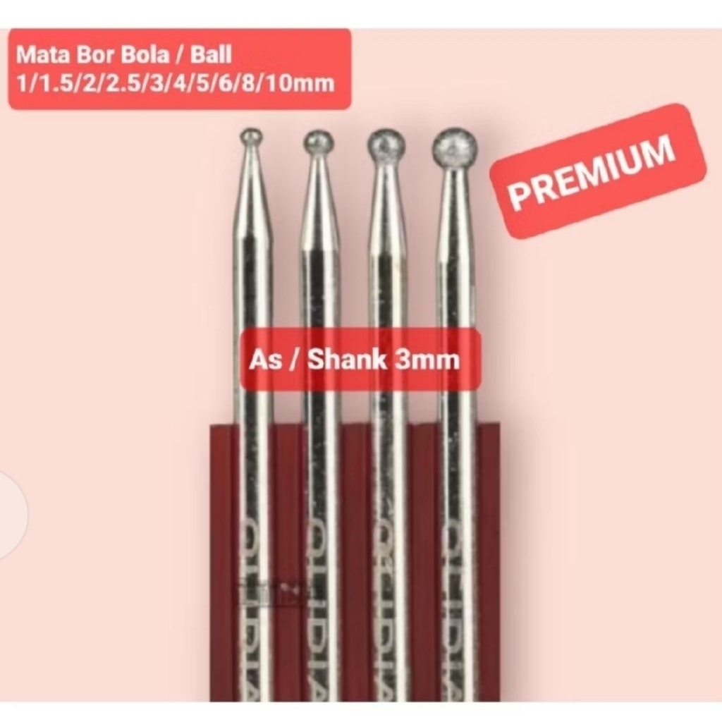 Minimal 4pcs Mata Bor ball bola bulat premium  As 3mm grafir tuner ukir gerinda pahat ampelas batu g