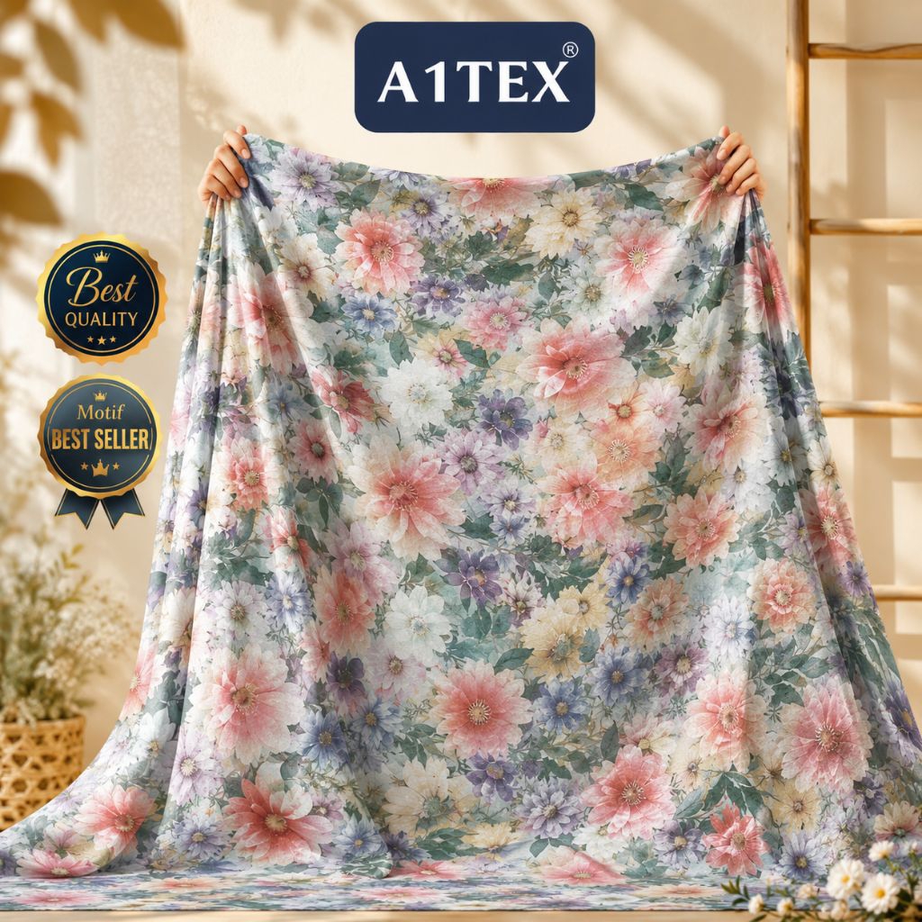 Kain Rayon Motif Bunga Daisy Pastel Premium Adem -Kain Motif Flower Garden Elegan Halus dan Jatuh -K