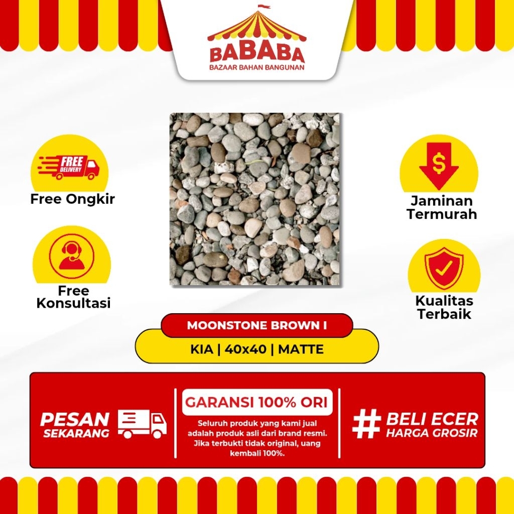 Keramik Lantai Ukuran 40x40 KIA Moonstone Brown Matte Kasar Timbul Motif Batu Alam Keramik Lantai Ga