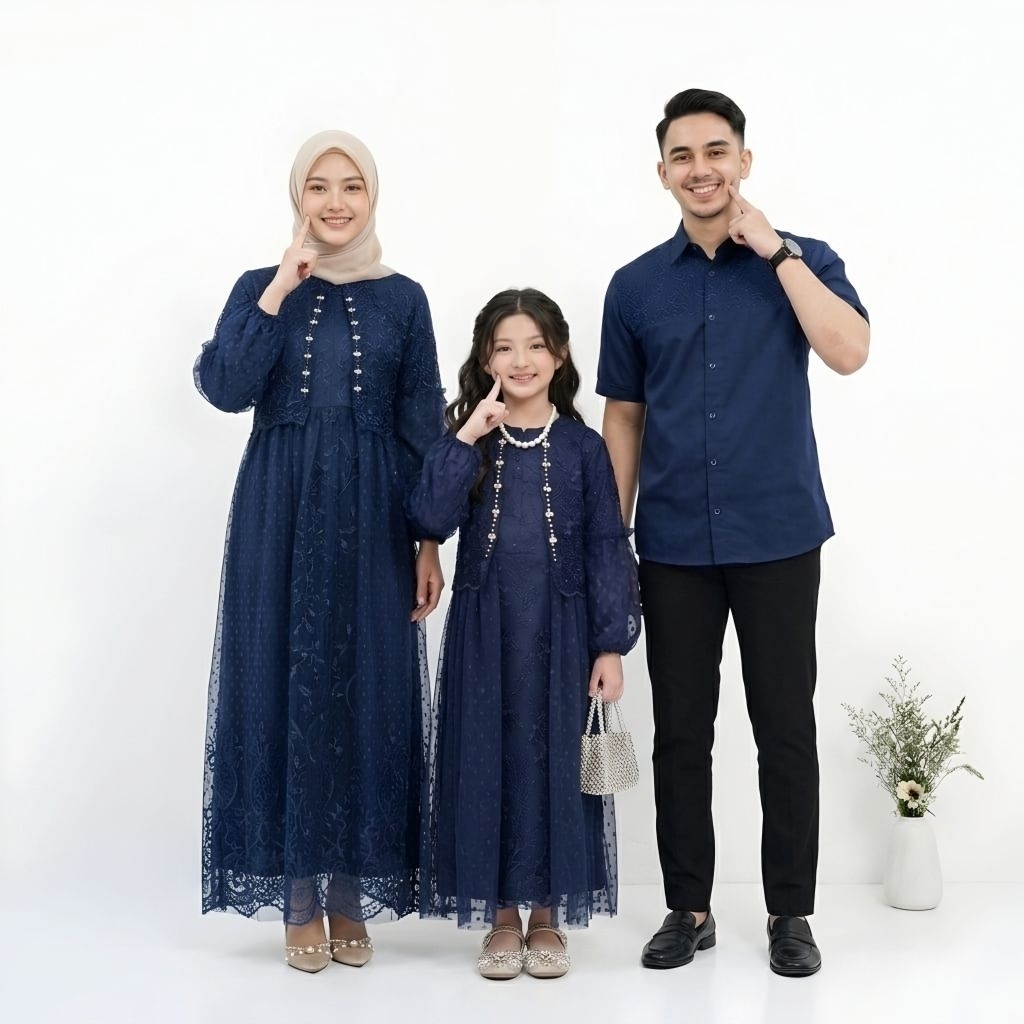 Set Couple Baju Muslim Modis Trendy Baju Lebaran Dan Pesta Raliza Warna Navy Cl