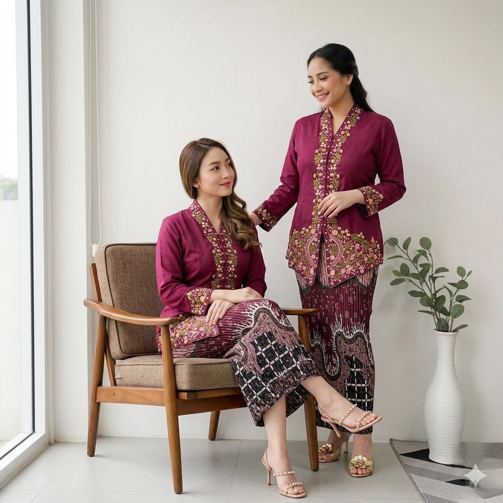 (0037) Set Kebaya Nagita Bordir - Set Kebaya Pesta - Set Kebaya Rok Plisket Batik