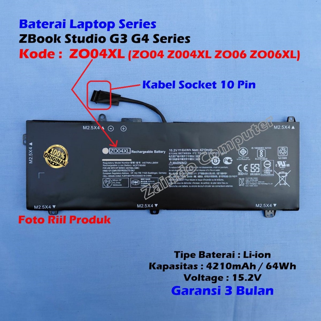 KODE ZO4XL BATERAI HP ZBOOK STUDIO G3 G4 HSTNN-LB6W HSTNN-KB6W HSTNN-CS8C - ZBOOK STUDIO G3 MOBILE W