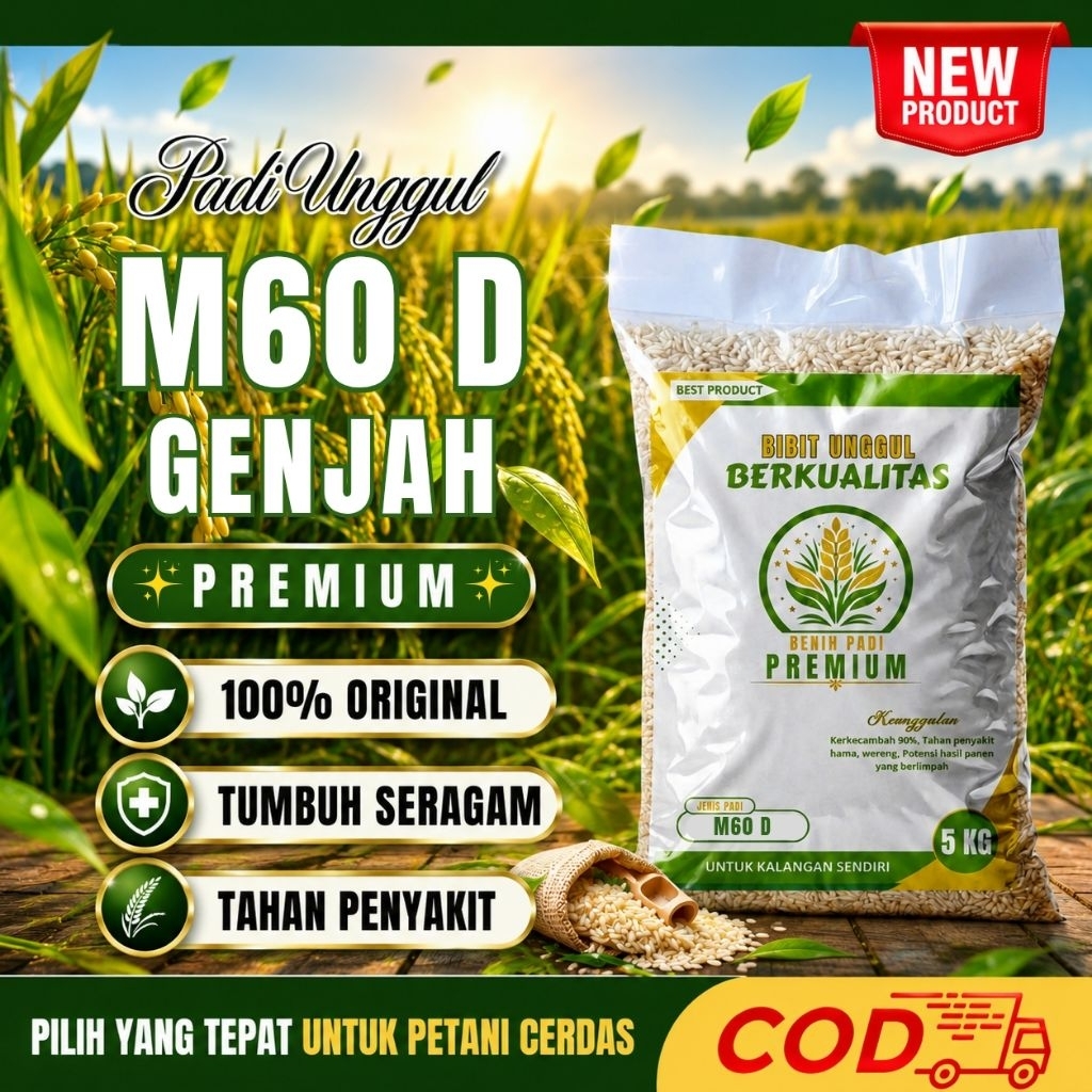 Benih padi Genjah M60 D umur panen cepat 60 hari panen kemasan 5kg original