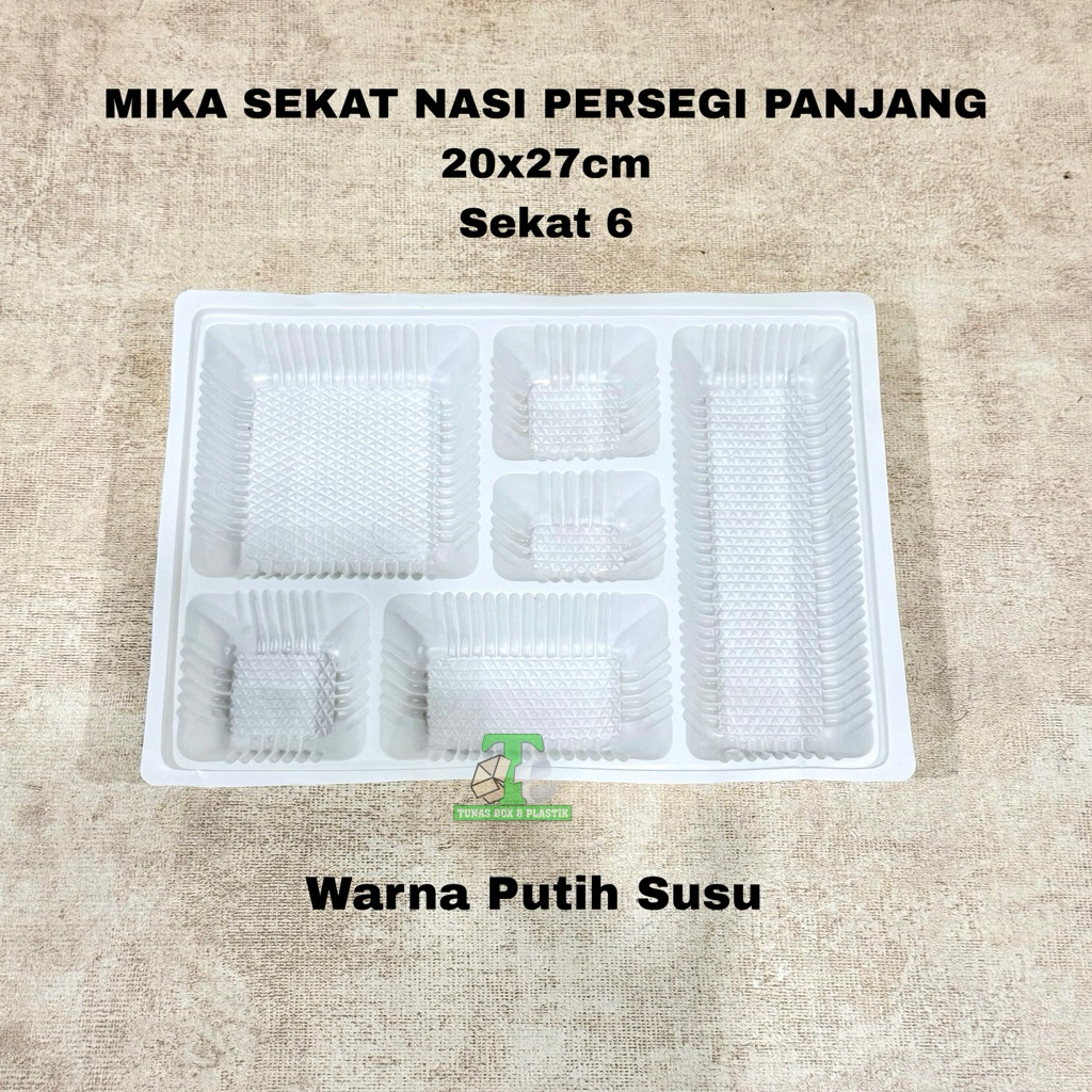 Sekat Mika Nasi Persegi Panjang 20x27 cm Putih Susu Sekat 6 Bagian