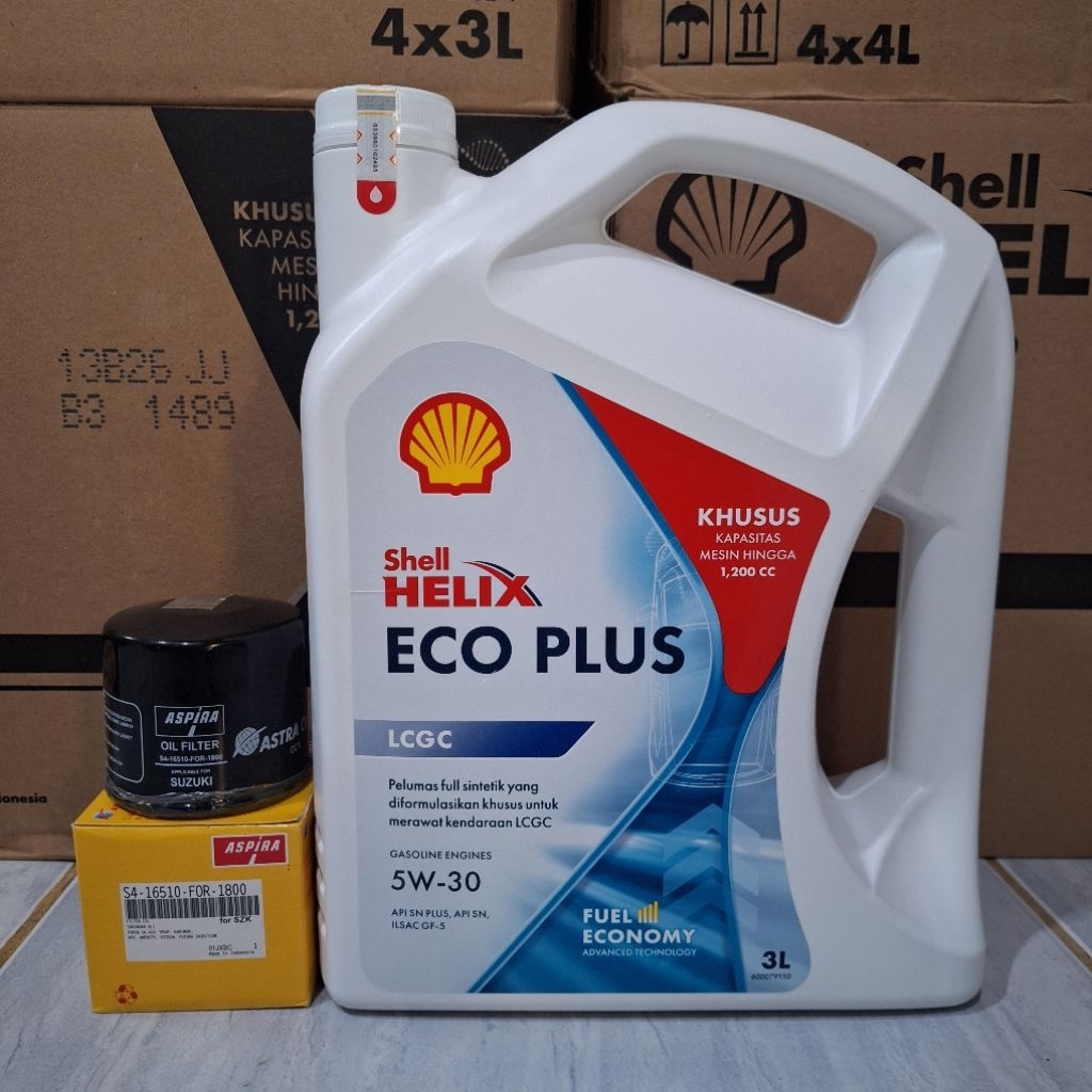 Paket Oli SHELL ECO PLUS 5W-30 3 Liter dan filter oli mobil SUZUKI Karimun, spresso, ertiga, XL7, ca