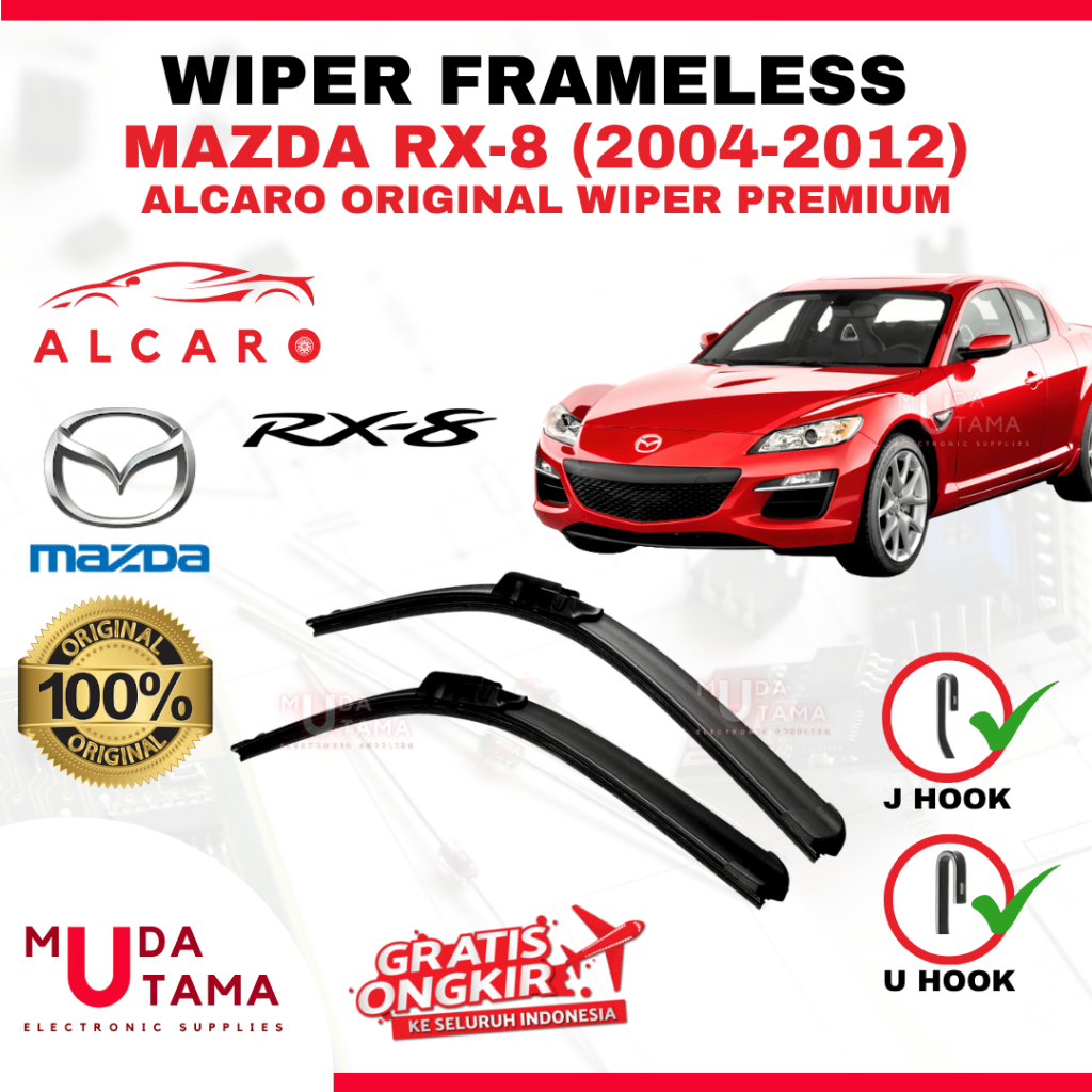 Wiper Frameless MAZDA RX-8 2004 s/d 2012 Original Alcaro - Sapu Kaca MAZDA RX-8 - Wiper MAZDA RX-8 F