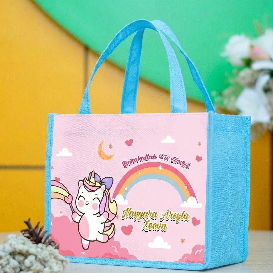 Goodie Bag Ultah Unicorn Custom Nama Anak Tas Ulang Tahun Anak Murah 2 Hari Jadi