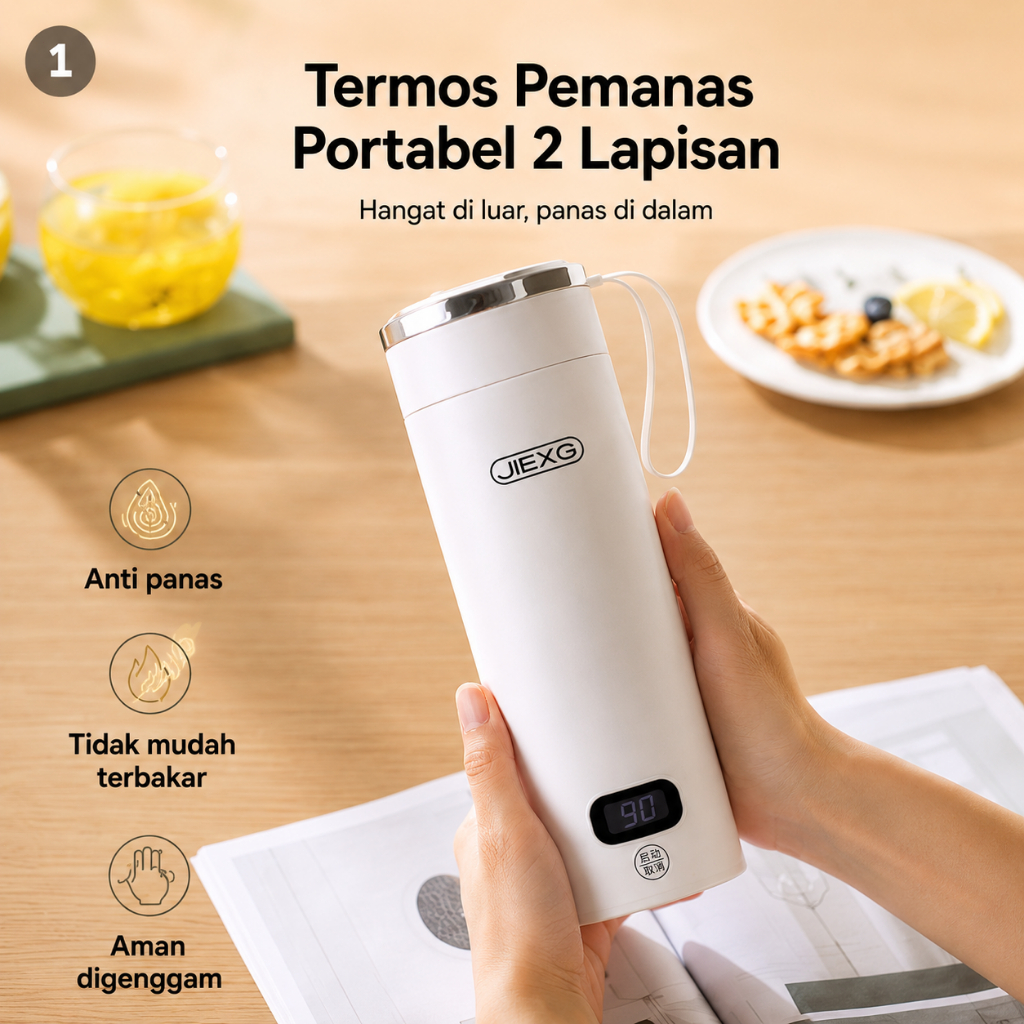 Gelas Termos Pemanas Air Elektrik 2026 Terbaru Portable Kecil Teko Air Panas untuk Perjalanan