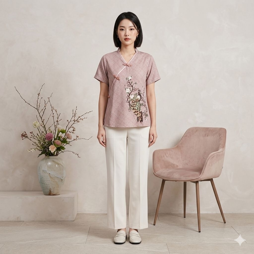 BLOUSE CHEONGSAM WANITA ALL SIZE PREMIUM ORIGINAL JUMBO | ATASAN IMLEK MEWAH MOTIF MERAK PRINTING MO