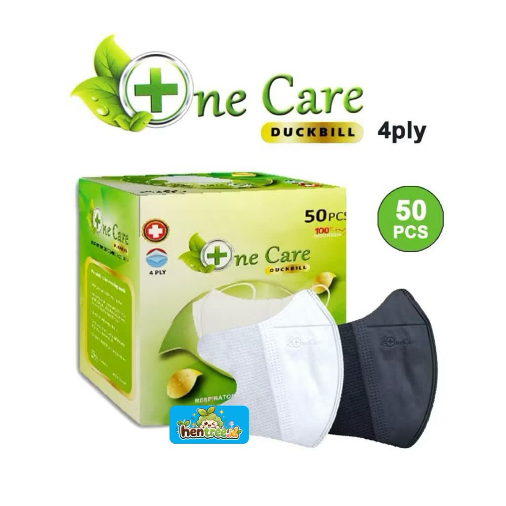 ONE CARE Masker Duckbill Garis 4 PLY isi 50 Pcs Disposable Mask Dewasa Hitam/ Putih