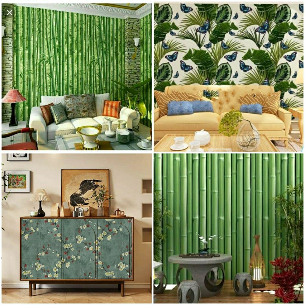 Termurah Wallpaper Dinding Bata Bambu Abu Semen/ Wallsticker Dekorasi Motif Batu Alam Bambu Daun Hij
