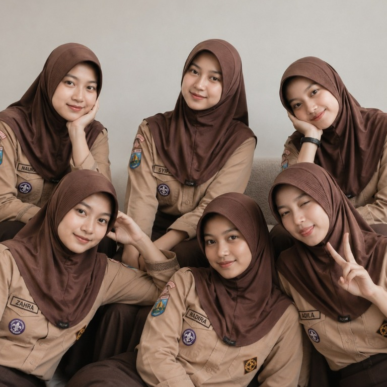LEYA - Bergo Pramuka Warna Darkbrown Coklat Pramuka Ukuran M Size S