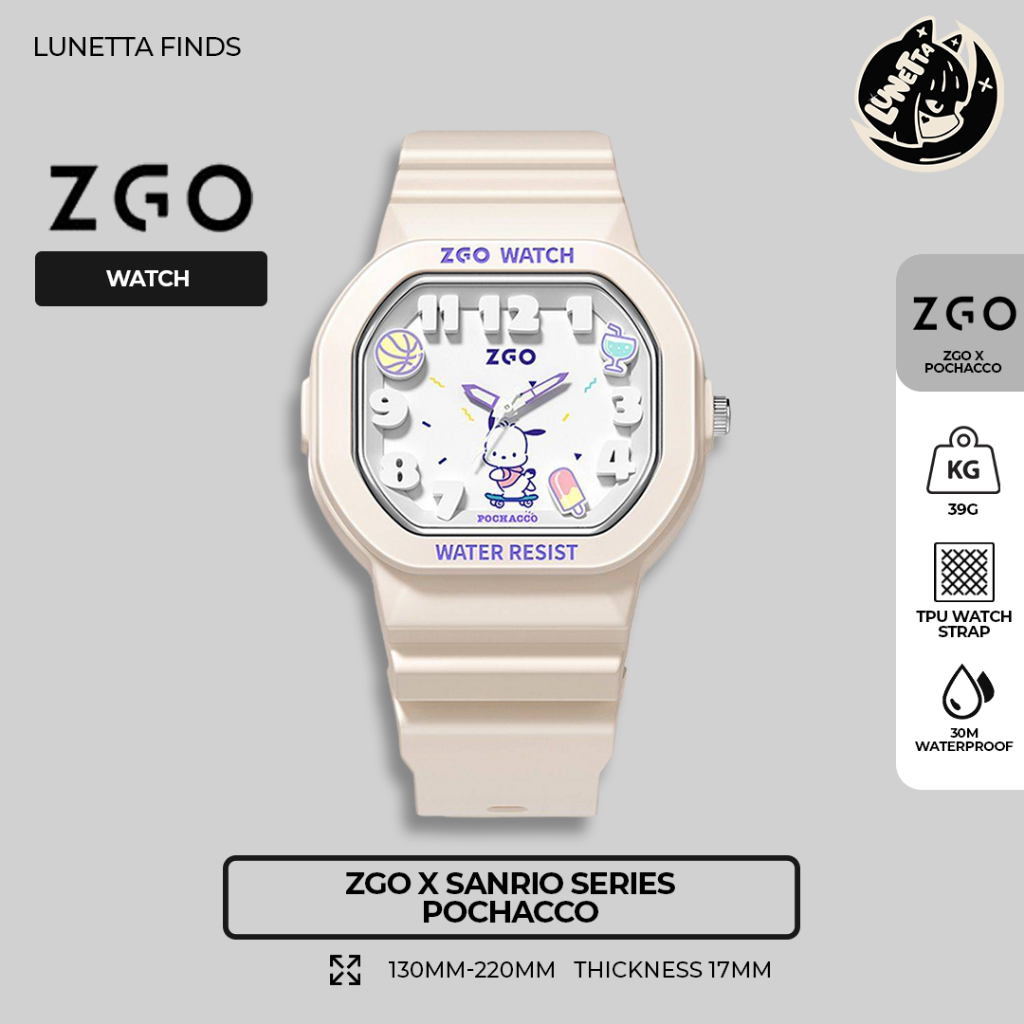 ZGO X SANRIO Pochacco Watch Rubber Strap Watch Kids Remaja Dewasa Jam Tangan Wanita Pria