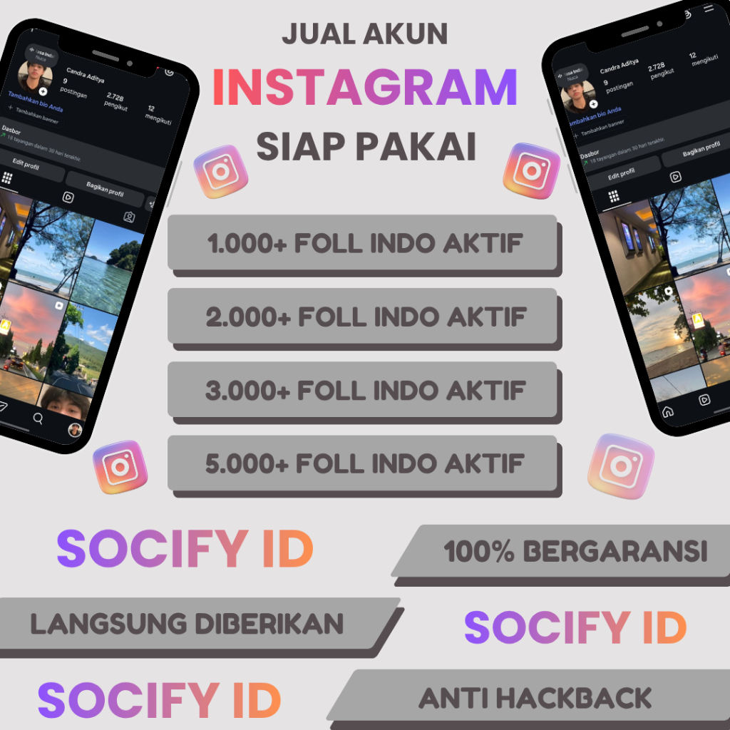AKUN INSTAGRAM INDO 1K - 10K SIAP PAKAI & BER-FOLLOWERS REAL INDO AKTIF (100% BERGARANSI)