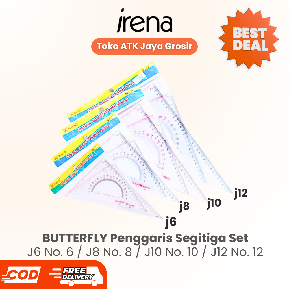 BUTTERFLY Penggaris Segitiga Set Sepasang J6 No. 6 / J8 No. 8 / J10 No. 10 / J12 No. 12