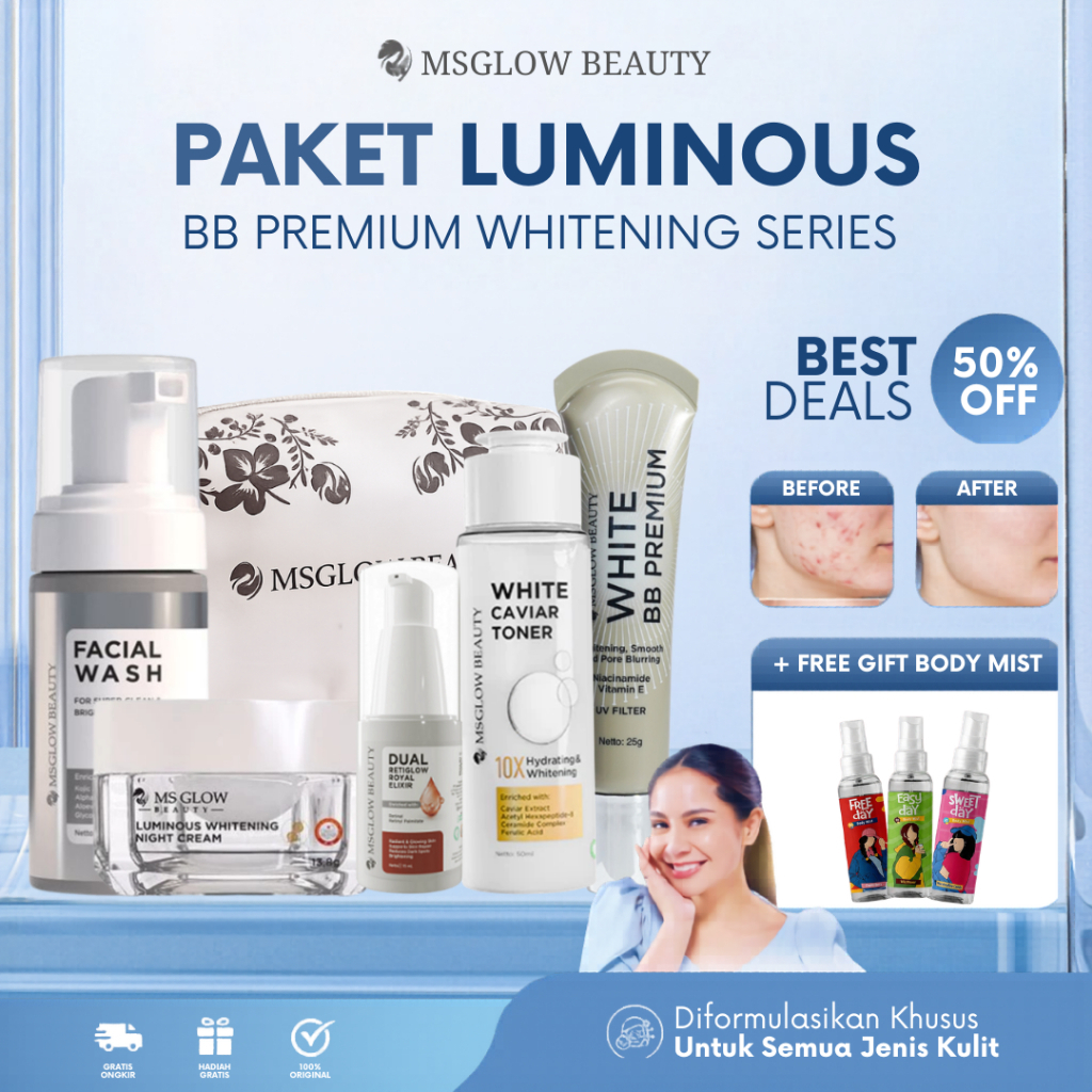 MS GLOW Paket Wajah Luminous New Series dengan Cream Siang BB Premium - Paket Wajah Untuk Flek Hitam
