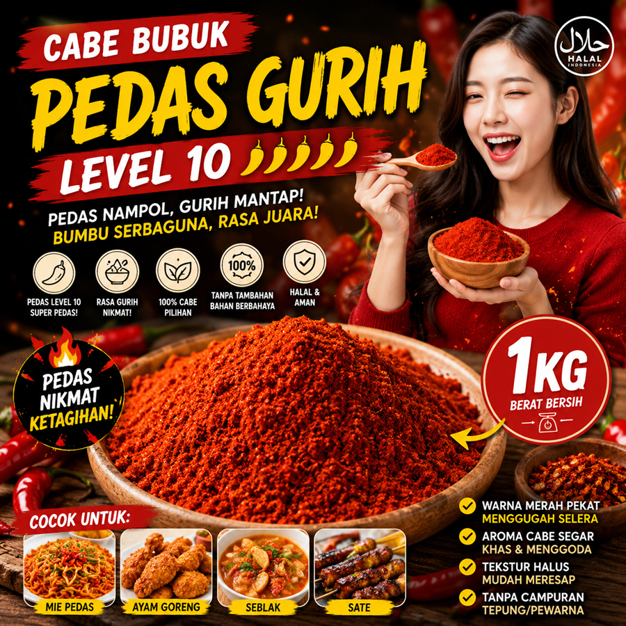 Cabe Bubuk Pedas Gurih Level 10 1Kg Bubuk Cabe Pedas Gurih Level 10 Makanan Kiloan Chilli Powder 1 K