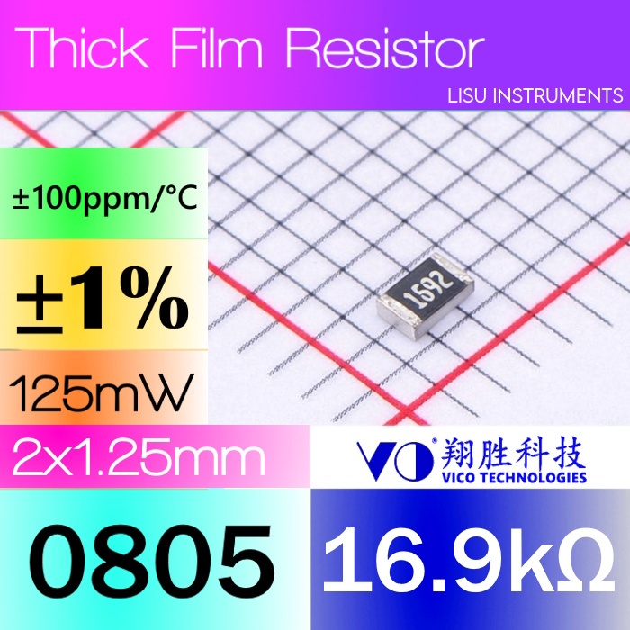 16.9K 0805 ±1% 125mW SMD Thick Film Resistor 16.9k 1692 SCR0805F16K9 VO