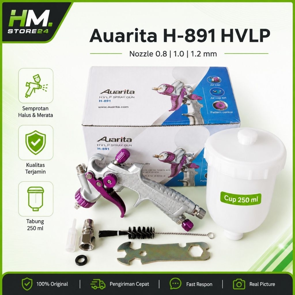 Spray Gun Auarita H891 HVLP 0.8/1.0/1.2mm Cup 250ml Berkualitas
