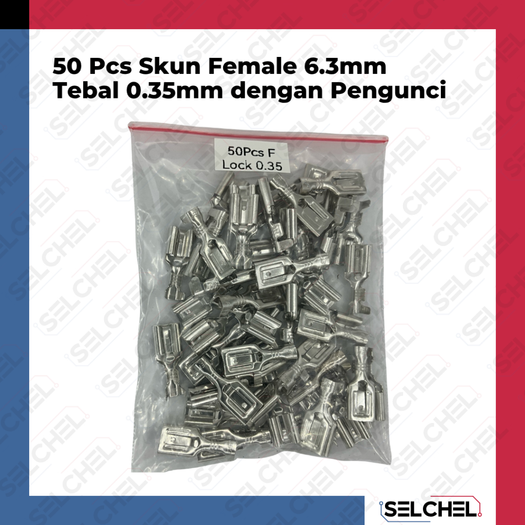 50 Pcs Skun Female 6.3mm Lock pengunci Tebal 0.35mm Terminal Faston Pengunci Kabel Speaker Power Sup