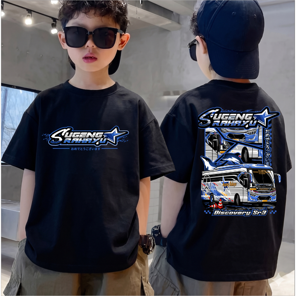 Kaos Distro Anak BUS SUGENG RAHAYU DISCOVERY SR 3  BUS BALAP T-Shirt Anak Laki-Laki & Perempuan Cott
