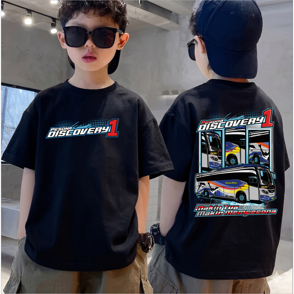 Kaos Distro Anak BUS SUGENG RAHAYU DISCOVERY SR 1 MAKIN TUA MAKIN MEMPESONA  BUS BALAP T-Shirt Anak 