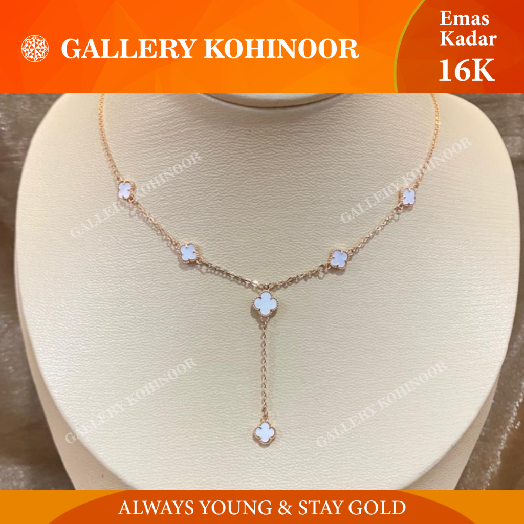 GALLERY KOHINOOR Kalung Clover Putih 16K