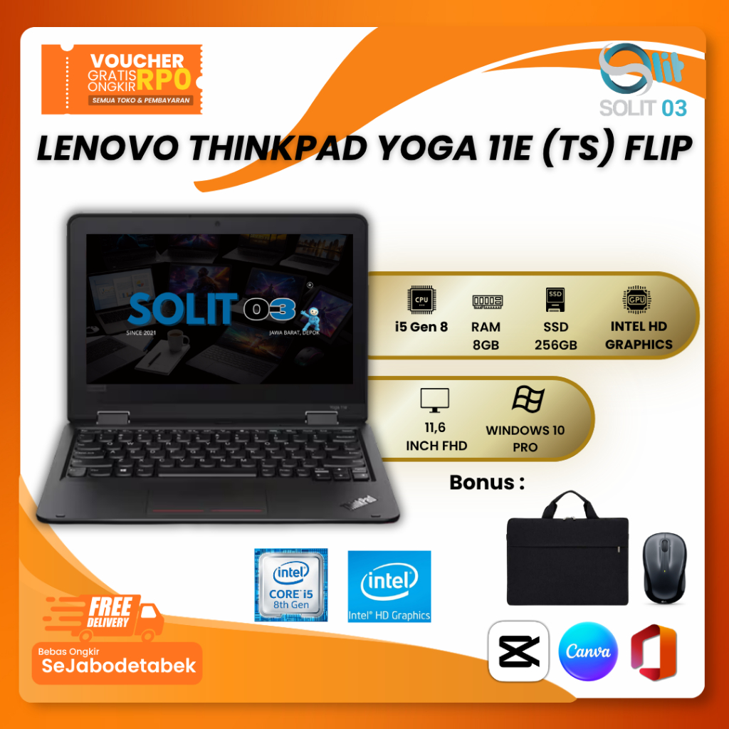 Lenovo ThinkPad Yoga 11e Core i5 Gen 8 RAM 8GB SSD 256GB Touchscreen Flip Laptop Second Bergaransi