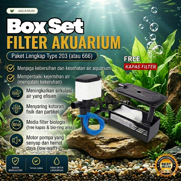 Top Filter Atas Aquarium pompa Box 3 in 1 Filter Aquarium Set Lengkap Sedang Besar Jumbo Premium