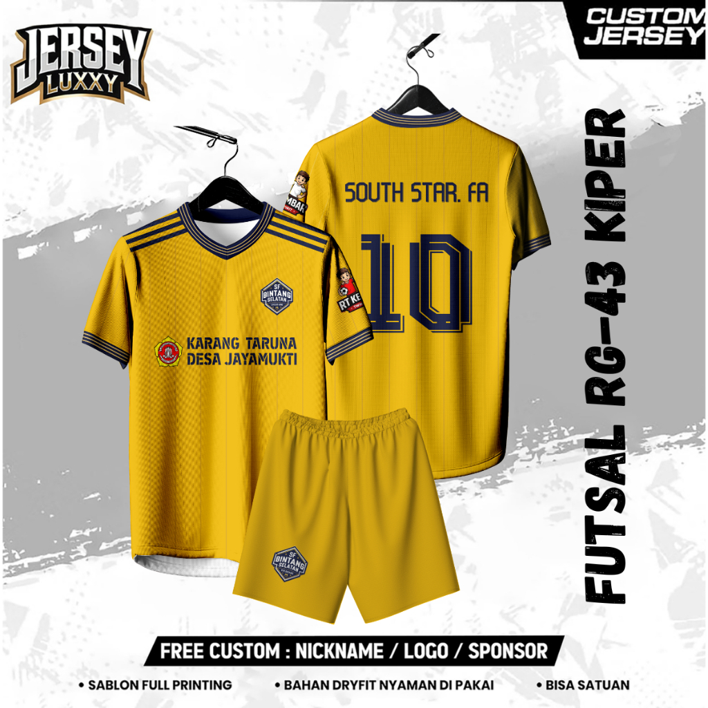 Jersey FUTSAL RG-43 KIPER Free custom nama dan nomor untuk dewasa dan anak anak Full Printing