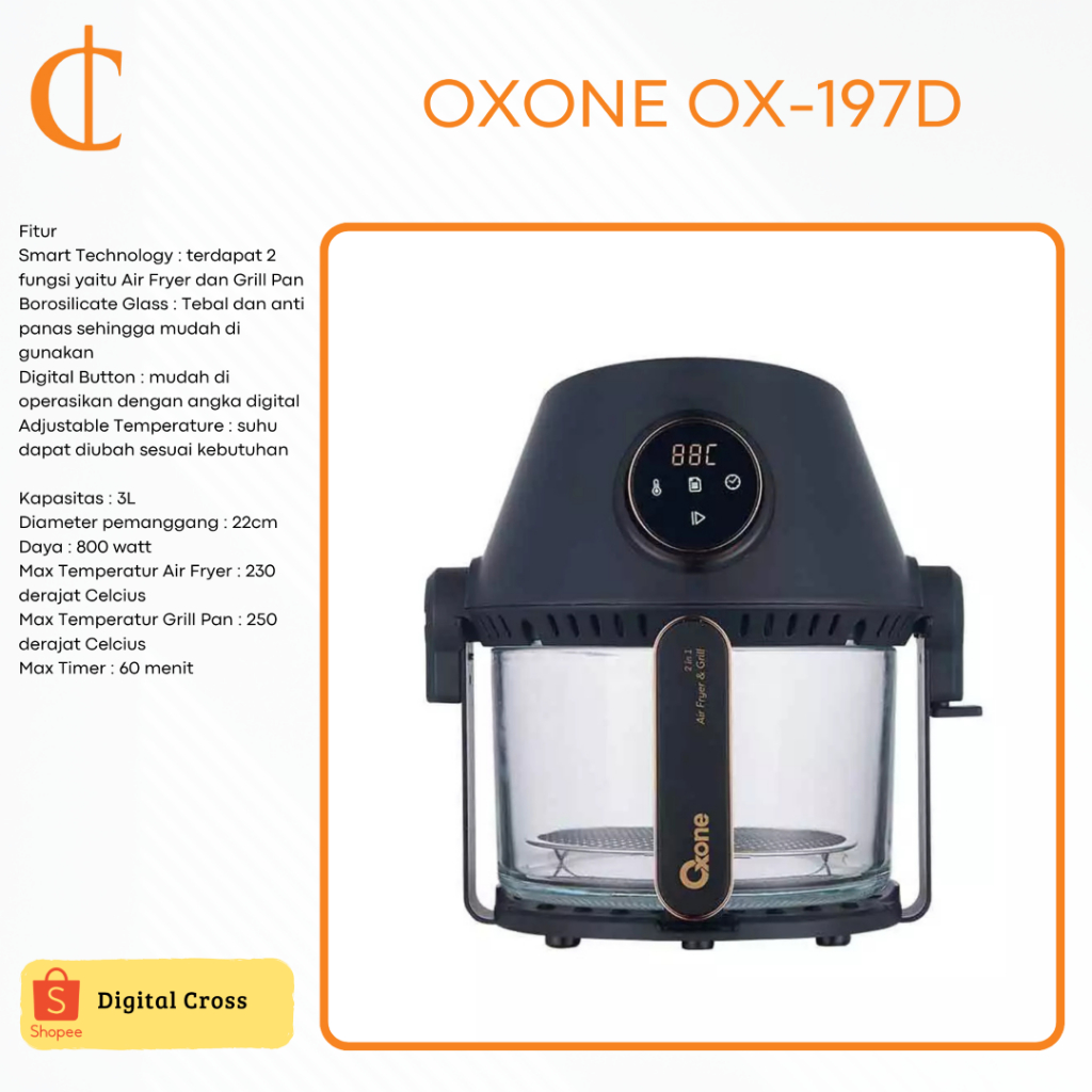 Oxone OX-197D 2 in 1 Air Fryer & Grill