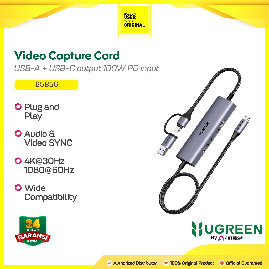 UGREEN 65856 Video Capture Card USB / Type C with PD 100W 4K 30Hz 2K 60Hz HDMI Loop Out 1080P 60Hz U