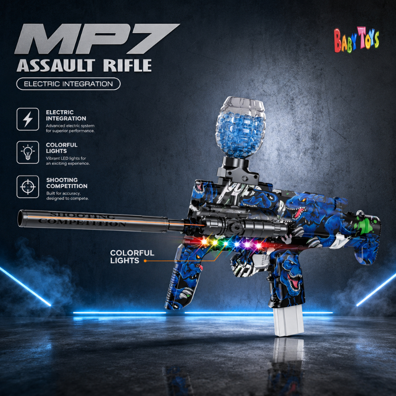 BabyToys Mainan Anak Water Gel Blaster Elektrik MP7 Laser Lampu Laki Laki Gell Toys Gun Aman SNI