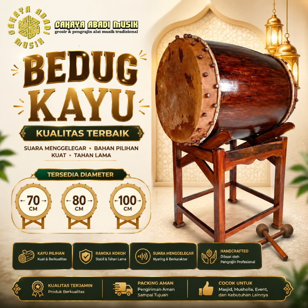 bedug kayu masjid mesjid kulit sapi 70cm 80cm 100cm fullset kaki dan pemukul
