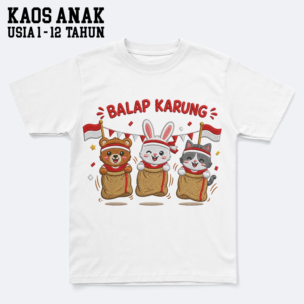 Kaos anak 17 Agustus Baju Anak Balap Karung Kemerdekaan Indonesia Merah Putih Umur 1-12 Tahun COD