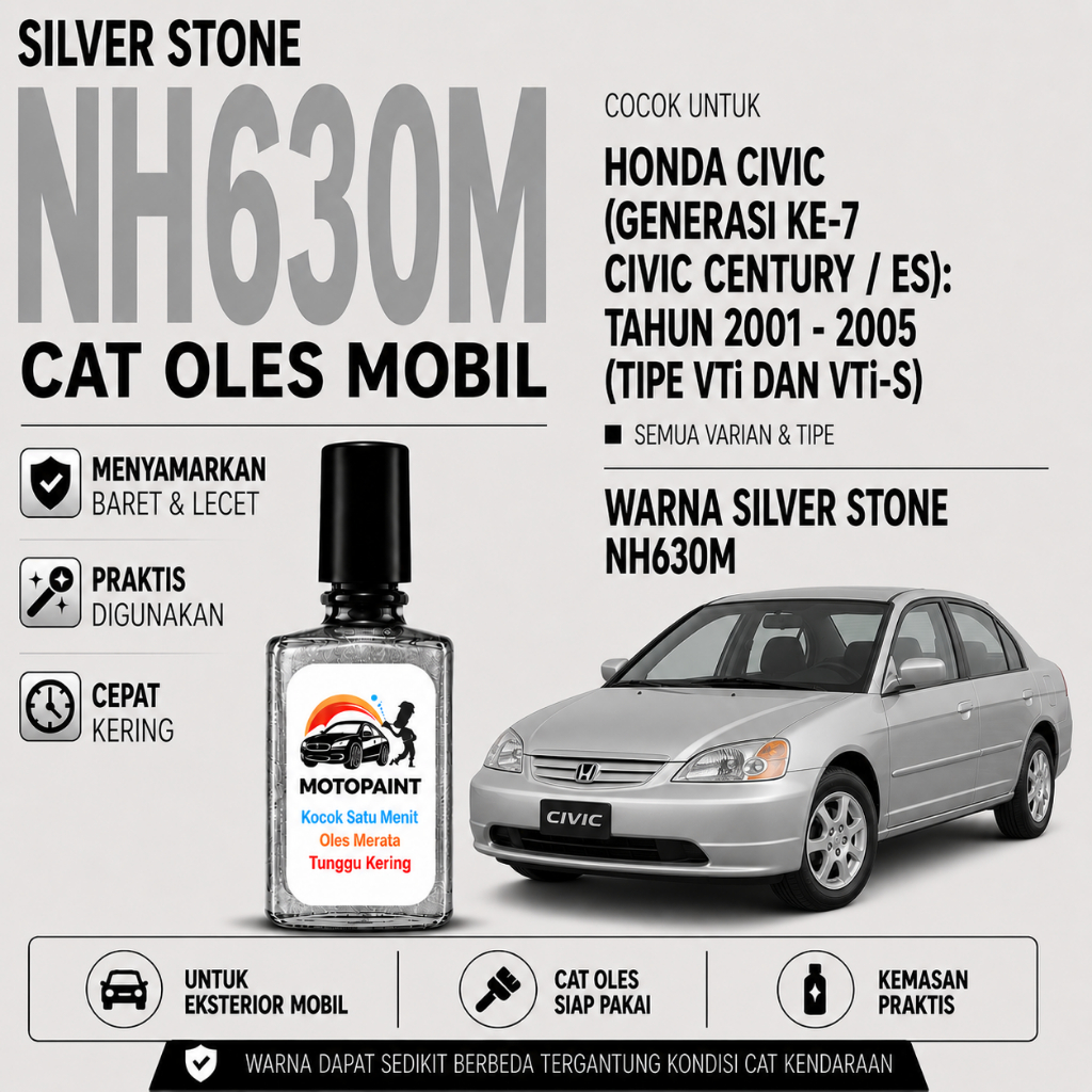 Motopaint Silver Stone Metallic NH630M Cat Oles Penghilang Baret Mobil Honda Civic Warna Silver Meta